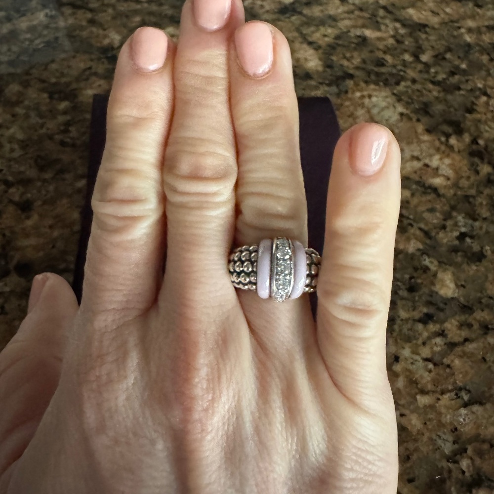 Lagos Pink Ceramic Caviar Diamond Ring